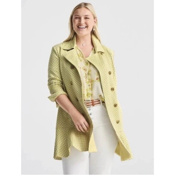 Cabi Hobnob Topper Coat Size S Yellow Black Daffodil Print Double Breasted #6249 - Picture 2 of 15
